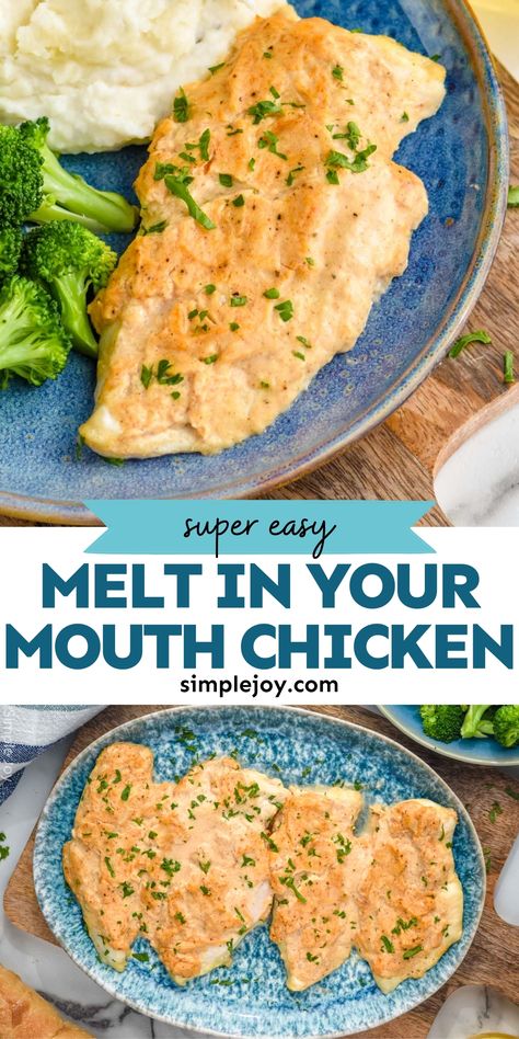 Melt In Your Mouth Chicken is a simple low carb recipe that is perfect for busy families. With just a handful of ingredients, you get a delicious chicken recipe and you'll know exactly where its name comes from. Simple Chicken Cutlet Recipes, Baked Chicken Cutlet Recipes, Recipes With Chicken Cutlets, Chicken Cutlet Recipes Easy, Chicken Cutlet Recipes Baked, Chicken Breast Cutlet Recipes, Chicken Cutlets Recipes, Easy Chicken Cutlet Recipes, Low Fat Chicken Recipes