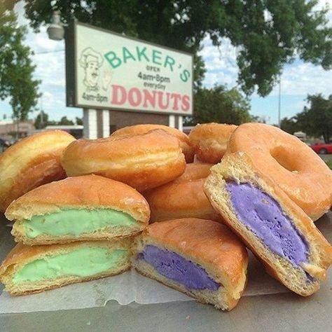 Ice Cream-Filled Donuts from Baker's Donuts, Sacramento California Cream Filled Donuts, Glazed Doughnuts, Filled Donuts, Sacramento California, Easy Treats, Ice Cream Flavors, Donut Recipes, Beignets, What To Cook