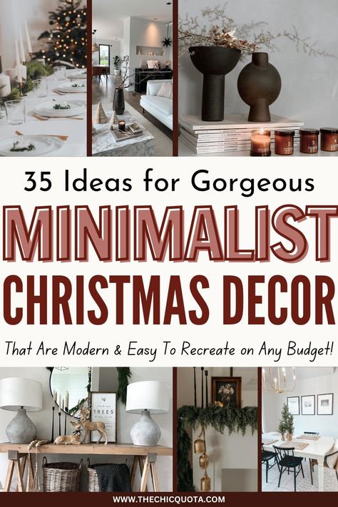 Minimalist Christmas Decor: 35 Beautiful Ideas For A Modern Holiday Look in 2024 - The Chic Quota Minimalistic Christmas Decor Ideas, Modern Christmas Shelf Decor, Modern Kitchen Christmas Decor, Tasteful Christmas Decor, Minimalist Christmas Decorations, Minimalist Christmas Decor Small Spaces, Minimalist Christmas Tree Decorations, Modern Boho Christmas Decor, Minimalist Christmas Decor Ideas