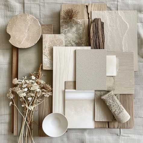 Image Japandi Material Board, Coastal Accent Wall, Neutral Kitchen Inspiration, Neutral Kitchen Ideas, Moodboard Interior Design, Beige Bathroom Decor, Interior Design Materials, Materials Board Interior Design, Mood Board Interior