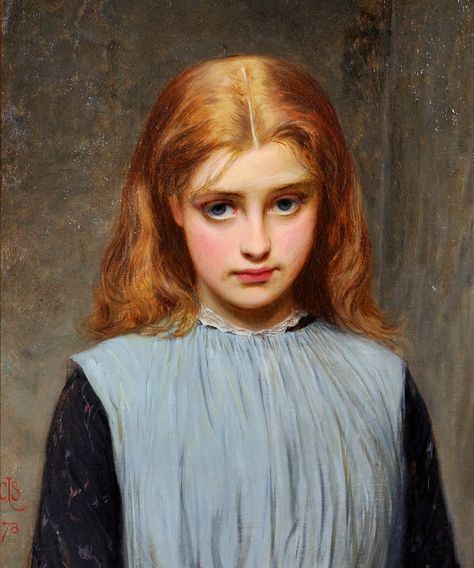 Charles Sillem Lidderdale (1831-1895) British. Bust portrait of a young blonde girl, wearing a dark dress with a pale blue pinafore, oil on canvas, signed with initials and dated ’78, 16.5” x 13.5”. EST: £3000-£4000 (+BP*). Bust Portrait, Woman Portrait Painting, Portraits Pastel, Dark Dress, Russian Painting, Painting Of Girl, Oil Portrait, Classic Paintings, Woman Portrait