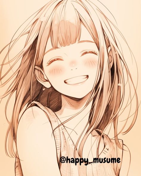 Cute Drawings Of People, Smile Drawing, Anime Smile, Her Voice, Hands Together, Anime Body Drawing, Cartoon Girl Drawing, Drawing Expressions, Pretty Smile