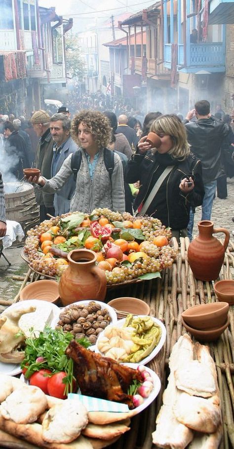 Tbilisi, Georgia. City Festival Georgia Culture, Georgian Dishes, Georgia Aesthetic, City Festival, Tbilisi City, Georgian Cuisine, Georgian Food, Street Food Market, Georgia Country