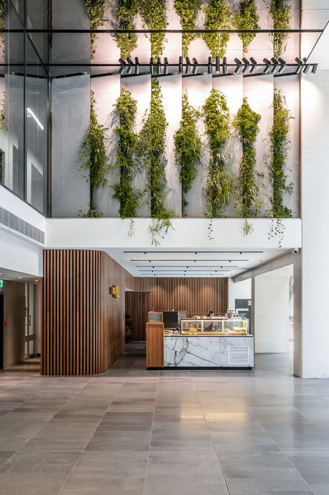 Atrium Lobby Design, Green Lobby, Architecture 101, Lobby Wall, Lobby Seating, Plant Installation, Lobby Interior Design, Lobby Interior, Lobby Design