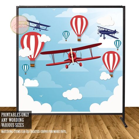 Airplane Backdrop, Airplane Party Theme, Vintage Airplane Baby Shower, Airplane Birthday Party Decorations, Plane Party, Vintage Airplane Birthday, Baby Shower Chalkboard, Planes Birthday Party, Planes Birthday