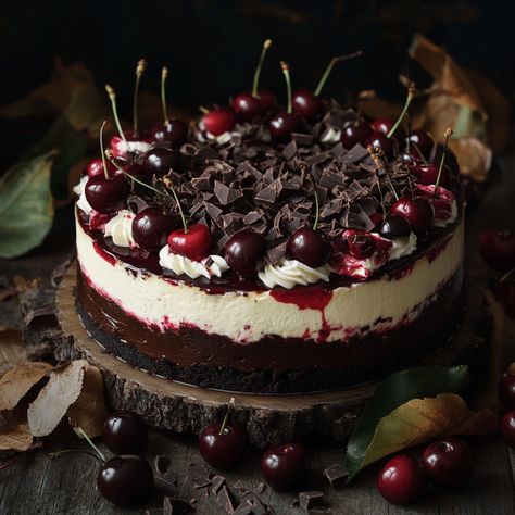 No Bake Black Forest Cheesecake, Cherry Chocolate Cheesecake, Impressive Thanksgiving Desserts, Chocolate Cherry Cheesecake, Black Forest Trifle, Black Forest Cheesecake, Black Forest Gateau, Thanksgiving Pie, Creamy Pudding