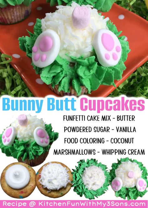 These Bunny Butt Cupcakes are so adorable and easy to make! This is a funfetti cake mix topped with sweet and creamy frosting. Bunny Pull Apart Cupcakes, Cupcakes For Easter, Delicious Cupcakes Recipes, Easter Bunny Cupcakes, Creamy Frosting, Pull Apart Cupcake Cake, Decorated Cupcakes, Cupcake Cones, Funfetti Cake Mix