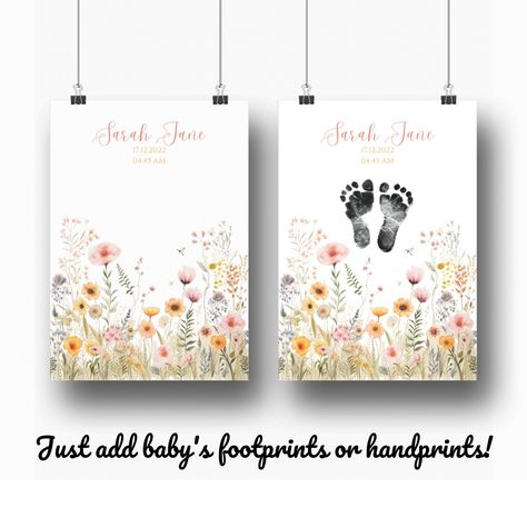 Newborn Footprint Art, Boho Baby Girl Nursery, Girl Nursery Art, Café Design, Boho Baby Girl, Footprint Art, Floral Nursery, Baby Girl Nursery