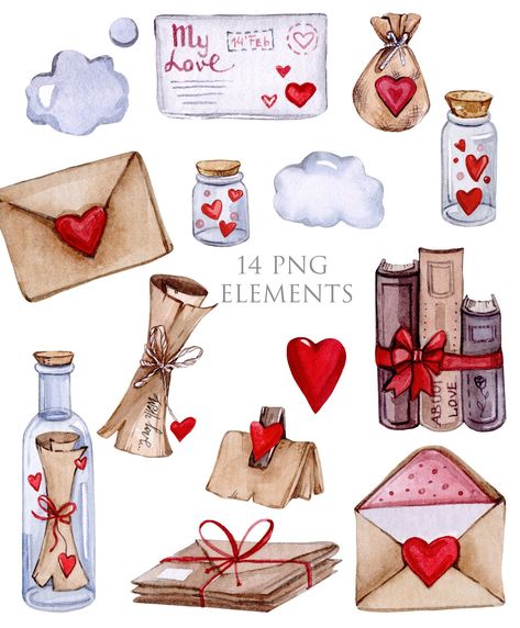 Valentine Images Clip Art, Valentine Elements, January Bujo, Letter Watercolor, Valentine Sublimation Designs, Valentines Day Love Letters, Letter Clipart, Decoupage Paper Printable, Valentine Paper