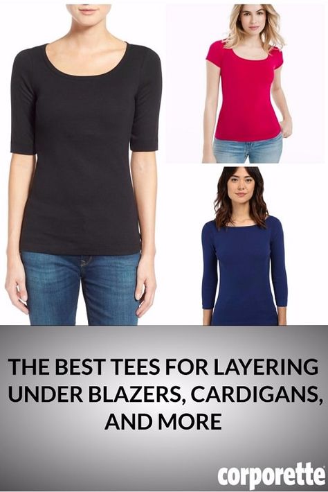 These are the best tees for EVERYTHING, honestly! The Hunt: The Best Tees For Layering (Under Blazers, Cardigans, and More) http://corporette.com/best-tees-for-layering/?utm_campaign=coschedule&utm_source=pinterest&utm_medium=Corporette%C2%AE&utm_content=The%20Hunt%3A%20The%20Best%20Tees%20For%20Layering%20%28Under%20Blazers%2C%20Cardigans%2C%20and%20More%29 Over 60 Fashion, People Clothes, Professional Wardrobe, 60 Fashion, Workwear Fashion, Beauty Clothes, Dress For Success, Warm Outfits, Bras And Panties