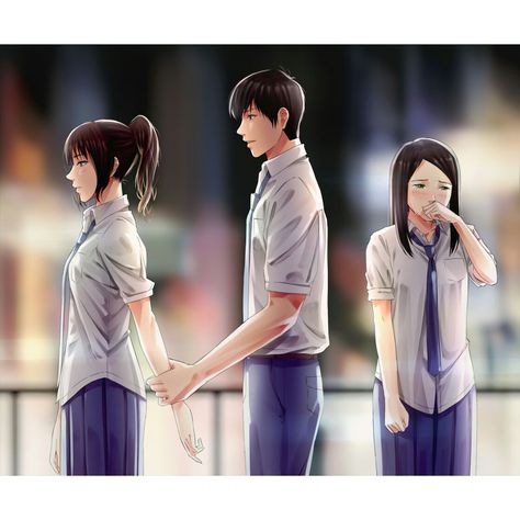 I call this drawing 'a love triangle'. Follow me on Instagram to see more artworks!   www.instagram.com/ringgosyah  #artist #artwork #anime Manga One Side Love, Love One Sided Pics, One-sided Love Drawing Art, Anime Cheating Scene, One Side Love Photography, Triangle Love Couple, One Side Love Anime, One Side Love Wallpapers, Love Triangle Drawing Base