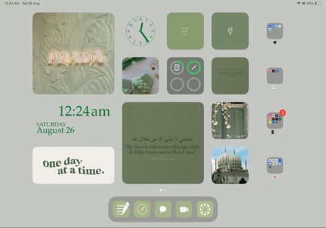 Ipad Air Homescreen, Tablet Aesthetic Homescreen, Green Ipad Aesthetic, Cute Ios 16, Inspo Background, Ipad Aesthetics, Ipad Themes, Widget Wallpaper, Ipad Homescreen