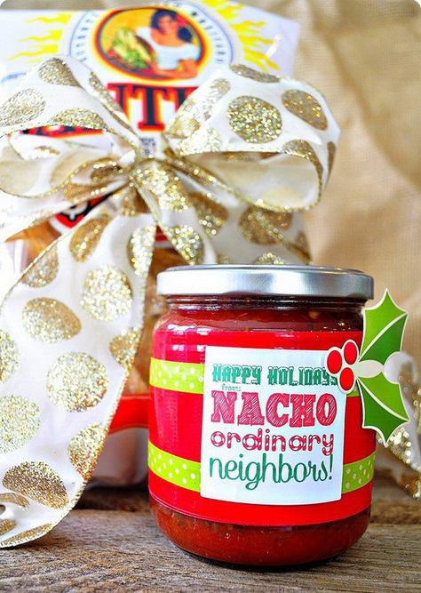 Christmas Neighbor Gift Ideas: Nacho Ordinary Neighbors Neighbor Gift Ideas, Christmas Gifts Diy Homemade, Mason Jar Christmas Gifts, Christmas Neighbor, Inexpensive Christmas Gifts, Inexpensive Christmas, Neighbor Christmas Gifts, Cheap Christmas Gifts, Christmas Mason Jars