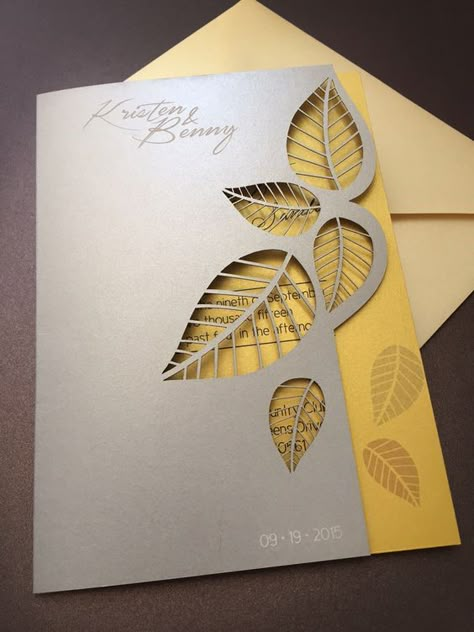 Karten Design, Leaf Cards, Wedding Invitation Envelopes, Laser Cut Wedding, Laser Cut Wedding Invitations, Wedding Card Design, Birthday Cards Diy, Fall Cards, Paper Cards