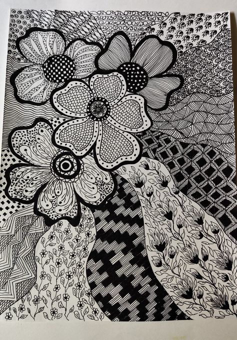 Zentagle Drawing, Easy Hand Drawings, Zentangle Pattern, Zen Doodle Patterns, Perspective Drawing Lessons, Texture Drawing, Zen Doodle Art, Pen Art Drawings, Batik Art