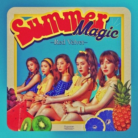 Red Velvet Fanmade Album Cover, Red Velvet Album Cover, Fanmade Album Covers, Summer Album Cover, Red Velvet Summer Magic, Red Velvet Summer, Y2k Poster, Summer Magic, Velvet Aesthetic