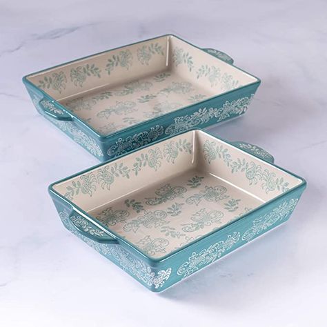 Amazon.com: Oven to Table Casserole Dish Set - 100% Stoneware Ceramic Baking Dishes for Cooking & Serving, Lasagna Pan Bakeware is Dishwasher & Microwave Safe - 12.75" x 10.5" & 10.75" x 9" Cookware Pans: Home & Kitchen Ceramic Bakeware Set, Casserole Dish Set, Baking Pans Set, Baking Dish Set, Lasagna Pan, Pan Cake, Ceramic Bakeware, Casserole Pan, Ceramic Baking Dish