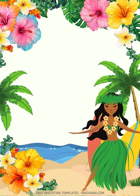 FREE Hawaiian Luau Pool Party Invitation Templates | FREE Printable Birthday Invitation Templates - Bagvania Hawaii Theme Party Invitation, Hawaiian Printables Free, Pool Party Birthday Invitations Free, Hawaii Invitation Template, Luau Poster Ideas, Hawaiian Theme Invitations, Luau Invitation Ideas, Hawaiian Invitations Template, School Luau Party Ideas