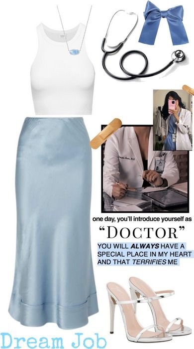 future doctor Outfit | ShopLook Doctor Outfit, Dentist Appointment, Blue Outfits, Future Doctor, Professional Wardrobe, Summer Work, Summer Work Outfits, Satin Midi Skirt, Outfit Shoplook