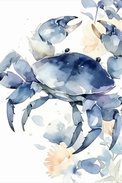 Printable blue crab art Crab Printable, Abstract Watercolor Tutorial, Blue Crabs Art, Crab Wall Art, Crab Watercolor, Crab Painting, Beach Art Prints, Blue Crabs, Crab Art