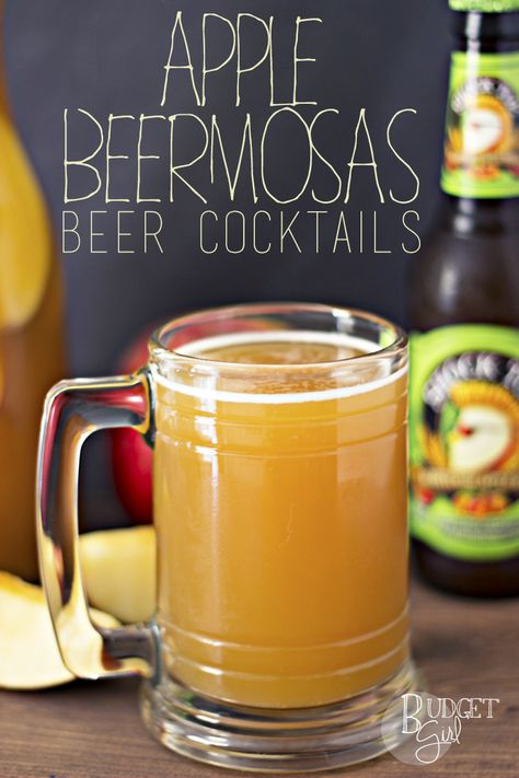 Apple Beermosas are a beer cocktail with a fall twist. Use your favorite non-hoppy fall beer to customize to your tastes. This is a great cocktail for football season! Beer Cocktail Recipes, Fall Beers, Spicy Cocktail, Beer Cocktail, Life On Virginia Street, Make It Monday, Warm Apple Cider, Vanilla Milkshake, Beer Cocktails