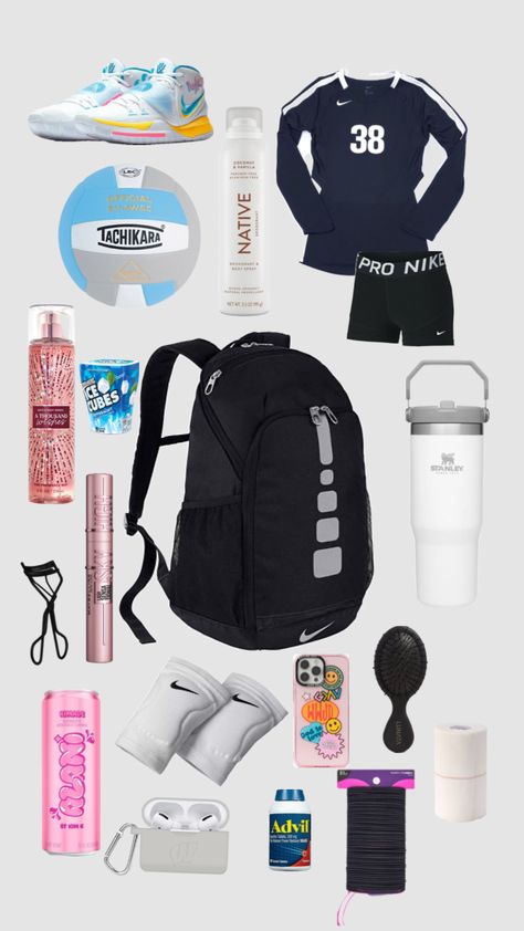 Sports Bag Essentials, Volleyball Tryouts, Volleyball Sneakers, Best Volleyball Shoes, Volleyball Bag, Volleyball Photos, Volleyball Tournaments, Cute Sporty Outfits, Volleyball Practice