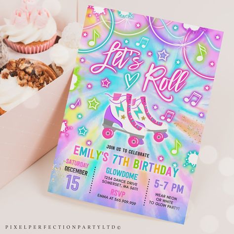 Editable Roller Skating Invitation Tie Dye Roller Skating - Etsy Lake Birthday Party, Skating Birthday Party, Lake Birthday, Summer Birthday Invitations, Birthday Party At Park, Skate Birthday, Pool Party Birthday Invitations, Roller Skating Party, Skating Party