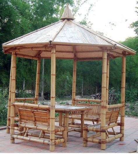 Bamboo Sitting Area, Bamboo Gazebo, Bamboo Pavilion, Bamboo Furniture Diy, Bamboo Ideas, Concession Stands, Bamboo Diy, Diy Gazebo, Bamboo Building