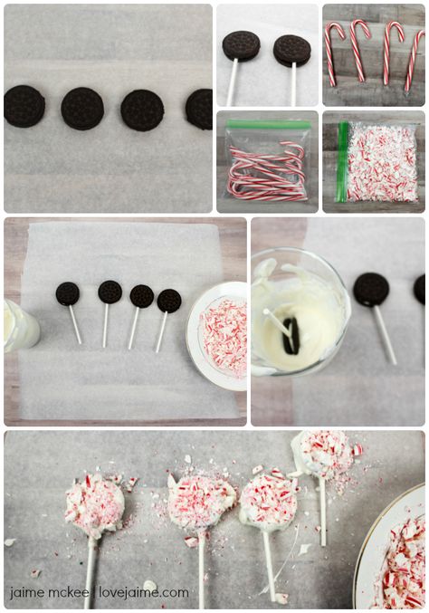 It’s party time! December is such a month of celebrations, and these Candy Cane Oreos (on a stick, no less!) are the perfect finger food for celebrations.  ​Ingredients 1/2 cup Wilton white chocolate melts 6 Oreo cookies – double stuf Candy Canes, crushed 6 Lollipop sticks Directions   Insert a lollipop stick into the double stuff Oreo. … Oreo Lollipops, Oreos On A Stick, Chocolate Melts, Candy Recipe, Lollipop Sticks, On A Stick, Oreo Cookies, A Stick, Candy Canes