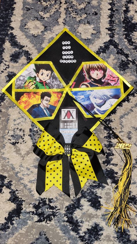 Hunter X Hunter Graduation Cap, Hxh Graduation Cap, Jujutsu Kaisen Graduation Cap, Cap Decoration Graduation Anime, Demon Slayer Graduation Cap, Anime Graduation Cap, Homemade Board Games, College Grad Cap Ideas, Chemical Engineer