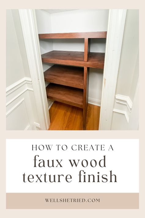 How to Create a Faux Wood Finish - Well She Tried Faux Wood Painting Technique, Paint Faux Wood Grain, Faux Wood Painting, Wood Painting Techniques, Faux Paint Finishes, Faux Wood Finish, Faux Wood Grain, Tape Painting, Staining Deck