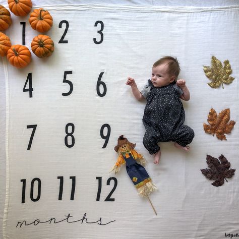 1 Month Halloween Pictures, Milestone Blanket Picture Ideas, October Milestone Picture Ideas, One Month Pictures, Halloween Baby Photos, Milestone Ideas, Fall Baby Pictures, Month Pictures, Baby Milestones Pictures