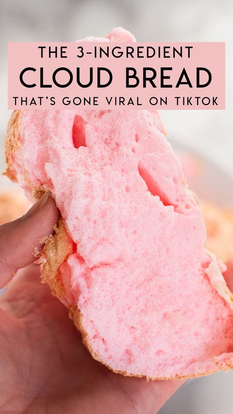 Make the 3 ingredient cloud bread that's all over tiktok right now! Cloud bread recipe! This is not the keto cloud bread. #cloudbread #tiktok #instagram #bake Light Bread, Red Recipes, Keto Cloud Bread, Cloud Bread Recipe, Pink Dessert, Pink Desserts, Bread Easy, Cloud Bread, Code Red