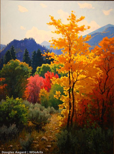 Fall Paintings Landscape, Autumn Art Painting, Douglas Aagard, Autumn Painting Ideas, Idol Signature, Fall Artwork, Arte Inspo, Autumn Painting, Landscape Artist