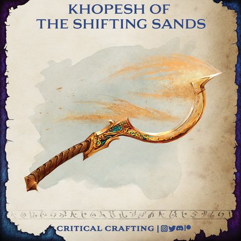 Critical Crafting (@critical_crafting) • Instagram photos and videos Khopesh Fantasy, Sand Magic, Dnd Stats, Fantasy Items, Survival Clothing, Magic System, Magic Items, Fantasy Props, White Sea