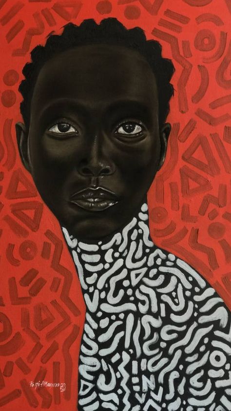 A woman's face stands stands in stark contrast with a playful patterned backdrop. African American Artwork, African Paintings, Contemporary African Art, Afrocentric Art, Black Art Painting, African Artists, Afro Art, African American Art, Black Women Art