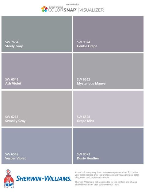 Lavender Gray Bathroom, Purple Gray Kitchen Cabinets, Purple Gray Bathroom Ideas, Whole House Paint Scheme Purple, Purple Grey Bathroom, Lavender And Grey Bathroom Ideas, Farmhouse Purple Paint, Purple And Gray Bathroom Ideas, Purple Gray Bathroom