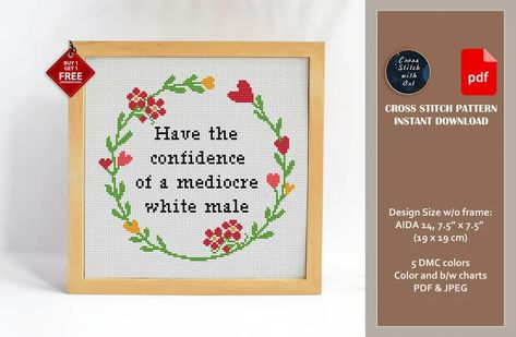 Mediocre White Man Cross Stitch Pattern. Snarky Cross Stitch | Etsy Mediocre White Man, Snarky Cross Stitch, Original Wall Decor, Xmas Cross Stitch, Cross Stitch Funny, Simple Cross Stitch, Cross Stitch Patterns Christmas, Dmc Floss, Christmas Cross