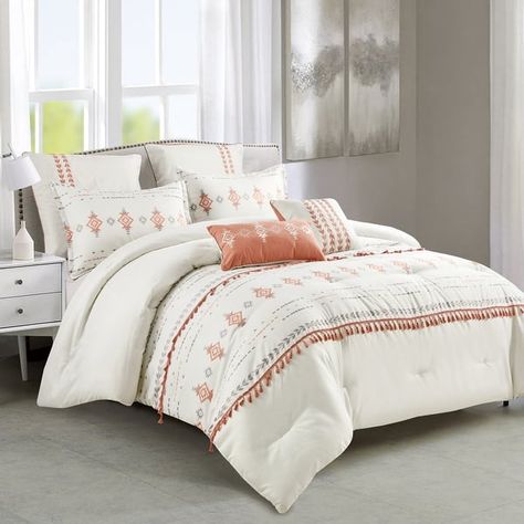 Cynbel Luxury 7 Piece Comforter set - Bed Bath & Beyond - 37102352 Western Bed, Southwestern Style Decor, Beige Comforter, Western Bedding, Western Bedroom, Rustic Bedroom Decor, White Comforter, King Comforter Sets, Cotton Comforters