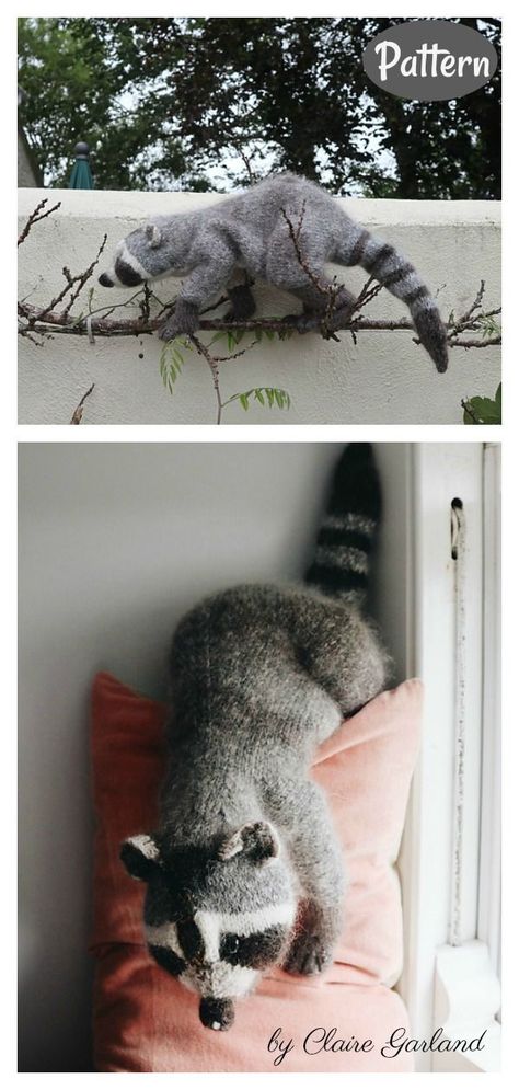 Racoon Knitting Pattern Crochet Raccoon Free Pattern, Racoon Crochet, Knitted Stuffed Animals, Crocheted Stuff, Knitted Toys Free Patterns, Animal Ornaments, Knitted Teddy Bear, Animal Knitting Patterns, Knitting Patterns Toys