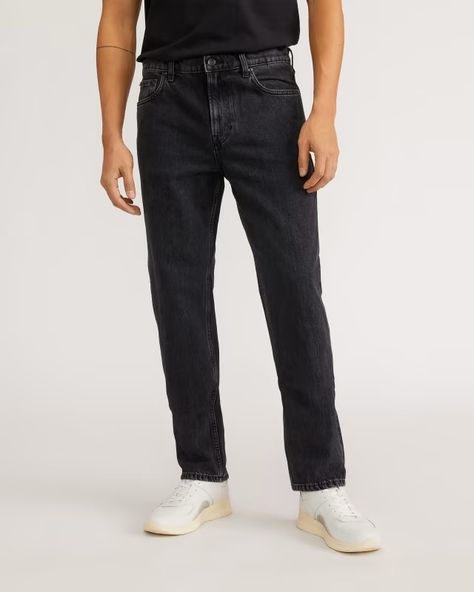 Straight Black Jeans, Men's Uniform, Everlane Jeans, Straight Leg Jeans Men, Getting Dressed, Men In Uniform, Black Denim Jeans, Straight Fit Jeans, Men's Wardrobe