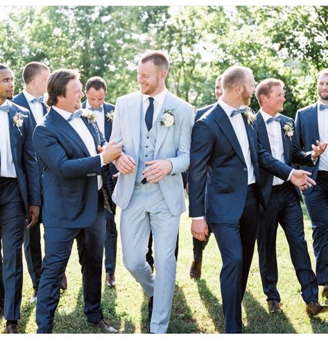 Carson Wentz Wedding. Light Blue Groom and Navy Blue Groomsmen Navy Blue Groomsmen, Wedding Light Blue, Blue Groomsmen Suits, Blue Groomsmen, Blue Groom, Wedding Groomsmen Attire, Baby Blue Weddings, Groom And Groomsmen Suits, Wedding Tux