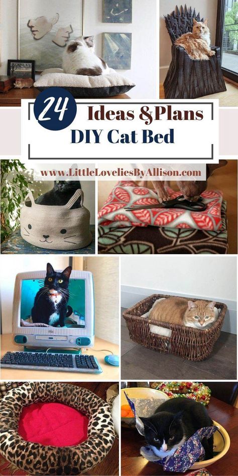 25 Ways To Make A DIY Cat Bed From Home Diy Cat Bed Ideas, Homemade Cat Beds, Cat Bed Ideas, Diy Cat Shelves, Diy Cat Tent, Diy Cat Bed, Diy Pet Bed, Crate Bed, Cat Tent