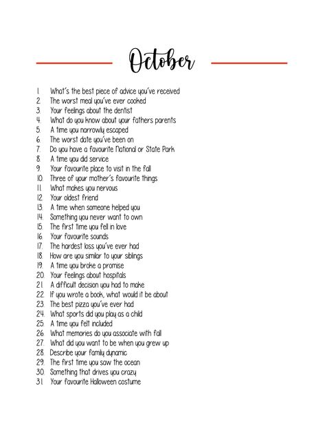 October Goals Lists, October Journal Prompts 2024, October Writing Challenge, October Checklist, October Journal Prompts, October Prompts, October Writing Prompts, Songwriting Prompts, October Writing