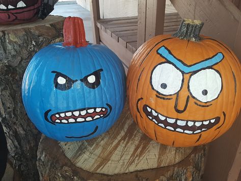 Pumpkin Painting Ideas Rick And Morty, Rick And Morty Pumpkin Painting, Rick And Morty Pumpkin, Creative Pumpkin Painting, Halloween Pumpkins Painted, Painted Pumpkin, Creative Pumpkins, Pumpkin Halloween Decorations, Pumpkin Ideas