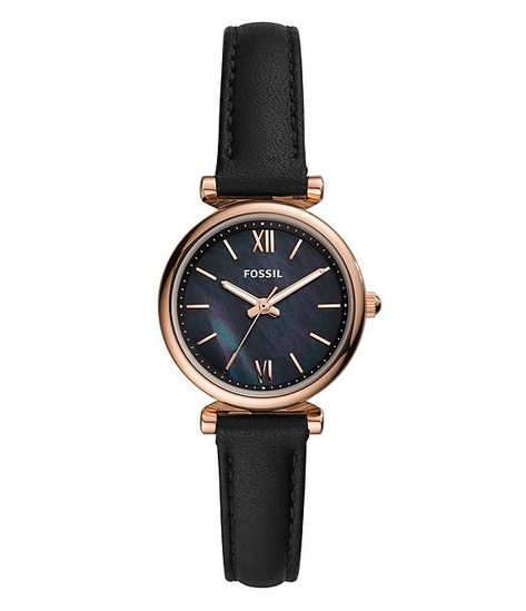 Carlie Mini Three-Hand Gold Tone Stainless Steel Black Leather Watch #Sponsored #Gold, #ad, #Tone, #Hand Fossil Leather Watch, Black Leather Watch, Fossil Watch, Hand Watch, Fossil Watches, Women's Watch, Black Watch, Watches Jewelry, Leather Band