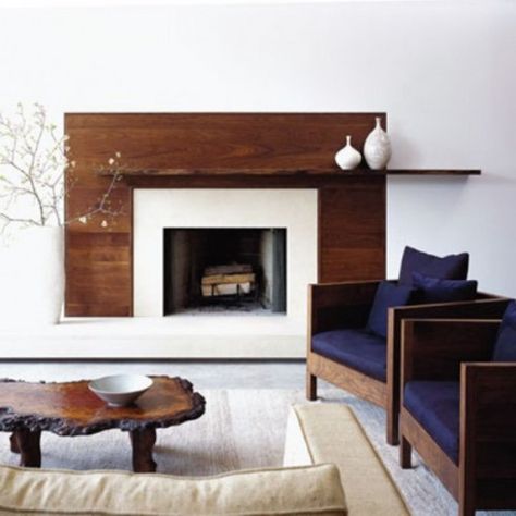 Love this contemporary look Wood Fireplace Surrounds, Living Room New York, Fireplace Wood, Wooden Wall Panels, Contemporary Fireplace, Ideas Hogar, Wood Fireplace, Home Fireplace, Modern Fireplace