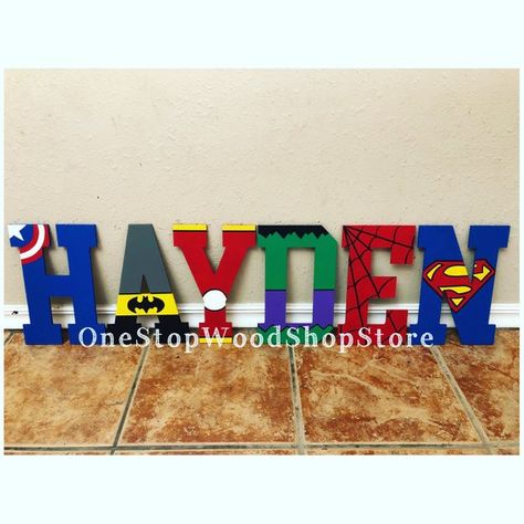 Painted Letters Diy, Marvel Bedroom Decor, Super Hero Letters, Marvel Nursery, Avengers Bedroom, Superhero Decor, Superhero Letters, Marvel Bedroom, Spiderman Room