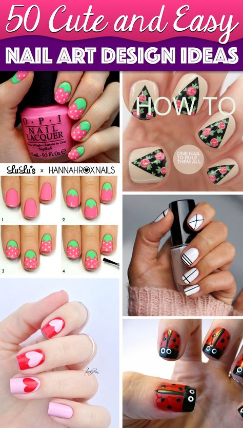 50 Cute, Cool, Simple and Easy Nail Art Design Ideas To Make you Skip a Heartbeat! Nail Art Dessin, Nail Designs Easy Diy, Cute Easy Nail Designs, Nail Art Simple, Unghie Nail Art, Art Design Ideas, Cute Simple Nails, Holiday Nail Designs, Nail Art For Beginners