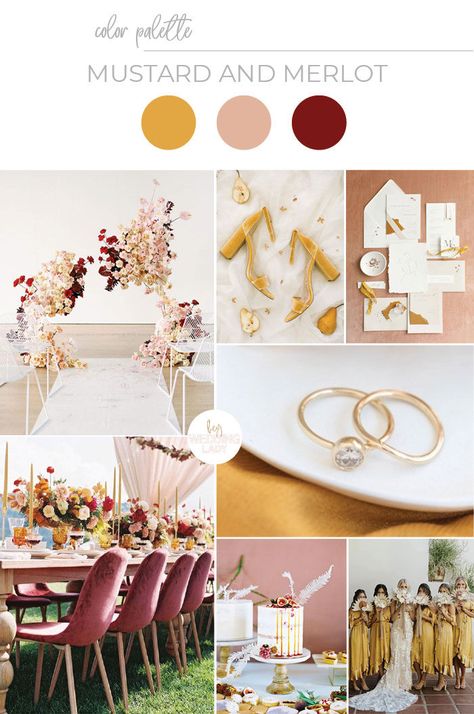 Mustard Yellow Wedding, Burgundy Wedding Theme, Mustard Wedding, Modern Boho Style, Modern Wedding Ceremony, Modern Wedding Reception, Wedding Color Trends, Bridesmaid Dresses Boho, Wedding Ceremony Arch